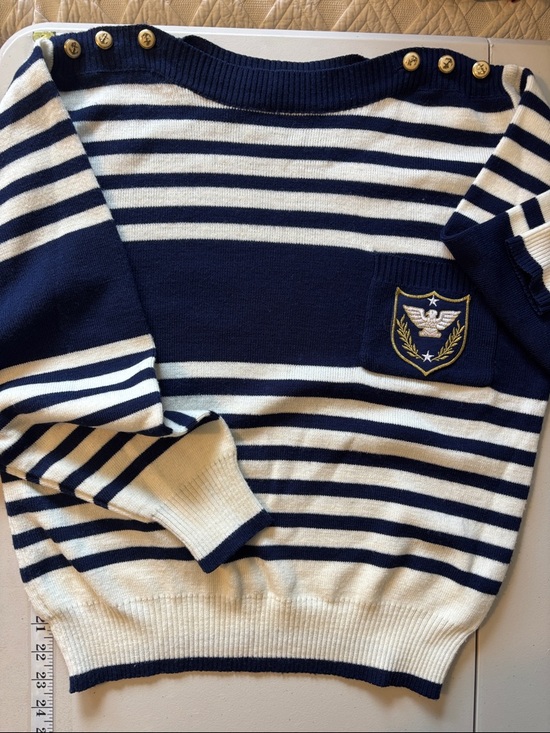 Vintage Sweaters - Vintage Navy Stripe Sweater Size Small Nautical Sailor Quiet Luxury Old Money